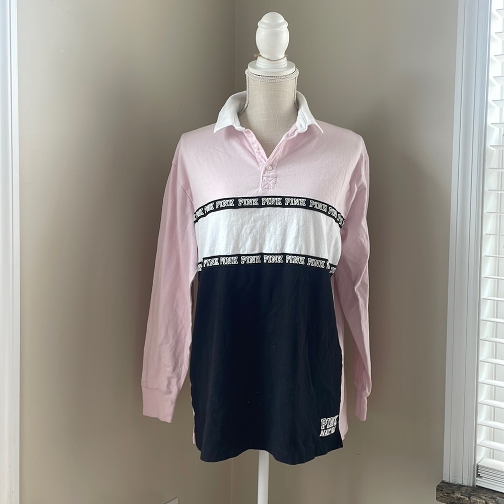 PINK collared color block long sleeve